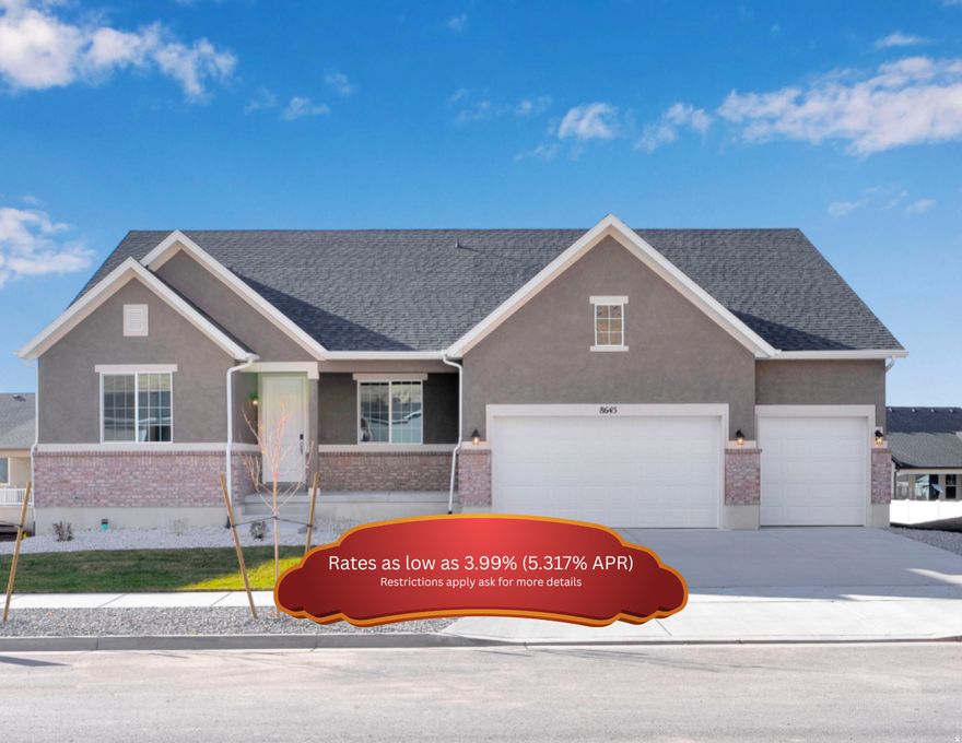 Current Incentives have rates as low as 3.75% FHA/VA. Restrictions apply contact for details!!    Nestled near the majestic mountains, this exceptional community is a haven for outdoor enthusiasts, offering hiking, biking, and horse trails just moments from your door. Enjoy the best of both world; peaceful mountain living paired with the convenience of being just a short drive from Salt Lake City International Airport and vibrant downtown Salt Lake for work, entertainment, and travel. From the moment you step onto the covered front patio, you'll feel a sense of retreat from the hustle and bustle of everyday life. Inside, the gourmet kitchen is a chef's dream, designed for both function and beauty. The sunroom, seamlessly connected to a covered patio, creates the perfect space for hosting friends and family or enjoying quiet mornings. Step into your primary retreat; a luxurious sanctuary featuring an extended sitting area, dual closets, a garden tub, and a separate shower designed for ultimate comfort. Working from home? Enjoy a dedicated office space with elegant French doors, offering the privacy and quiet you need to stay productive.