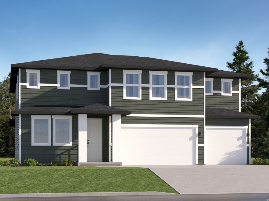 Brixton Park - 227 - Teton. Rates as low as 3.99% Conv 7/6 ARM w/ 2.99% 1/0 Buydown (5.76% APR) when financing through Lennar Mortgage! Estimated completion in January. This plan features 5 bedrooms, 3 bathrooms, a 3-bay garage, and a full unfinished basement! On the main floor, you will find a spacious family room, a large kitchen with gray craftsman style cabinets, quartz countertops and stainless steel appliances including gas range and refrigerator, plus, a spacious guest bedroom and full bathroom. The second floor has 4 bedrooms including the owner's suite, and a secondary full bathroom. Square footage figures are provided as a courtesy estimate only and were obtained from builder. Buyer is advised to obtain an independent measurement. Interior photos are of same style of home but not actual home.