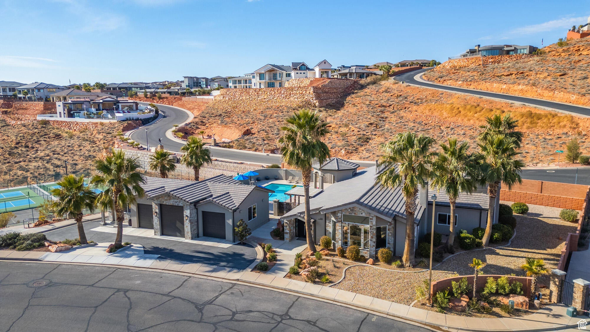 Totally redone in 2024, Large Pool area with Hot Tub and 2 Pickle Ball courts. Separate Casita, bath for the Pickle balls courts, Bath for the Pool Area. Large Kitchen, open concept floor plan.