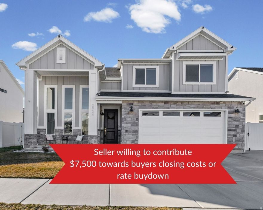 *Seller willing to offer $7,500 towards closing costs/concessions.* The finest two-story home in Syracuse has officially hit the market, and it truly stands in a league of its own. Built with over $100,000 in builder upgrades, this home was designed to stand above the rest, and you feel it the moment you arrive. Nestled in an incredibly quiet neighborhood, the curb appeal immediately impresses with expansive RV parking, a charming covered front porch perfect for morning book, and permanent exterior lighting customizable for every holiday and season. But what truly sets this home apart? The dramatic soaring ceilings. As you step inside, you're greeted by stunning, overly tall ceilings that create a grand, open, luxury feel you simply won't find in competing homes. These ceilings aren't subtle, they are a statement. Combined with oversized windows, they flood the home with natural light and create an airy, elevated atmosphere that makes this property feel significantly larger and more upscale. The floor plan is exceptional, seamlessly blending the kitchen, dining, and family room into the ultimate gathering space. The kitchen is a true showpiece. An oversized quartz island with bar seating anchors the room, complemented by a farmhouse sink, designer pendant lighting, gas range, pantry, and a beautiful semi-formal dining bump-out surrounded by tall windows. Large sliding glass doors lead to the backyard patio, making indoor-outdoor entertaining effortless. The primary suite is a retreat in every sense. Tray ceilings and abundant natural light create a peaceful escape. The ensuite bathroom feels like a spa, featuring floor-to-ceiling tile, a European glass enclosure, rainfall showerhead, upgraded tile flooring, and dual sinks. The oversized walk-in closet connects directly to the laundry room, a thoughtful design detail that adds everyday convenience. The main level also includes a stylish half bath, additional storage, and a versatile nook perfect for a home office or reading space. Upstairs, you'll find two generously sized bedrooms and a beautifully upgraded full bathroom. The southeast bedroom includes attic access for convenient seasonal storage. The massive loft offers flexibility as a second family room, home gym, media space, or can easily be converted into a fourth bedroom. Comfort is maximized with dual air-conditioning units , one dedicated to the main level and one controlling the upstairs, allowing independent climate control through the Ecobee and improved efficiency year-round. The garage even features a rare upgraded outdoor shower, ideal for rinsing pets, cleaning up after yard work, or everyday practicality. The fully fenced and landscaped backyard is ready for summer enjoyment. Additional upgrades include an Ecobee smart thermostat and access to a low-cost HOA featuring pickleball courts and a resort-style pool. This isn't just another listing, this is the home buyers compare everything else to. Schedule your private showing today and experience firsthand why this is the nicest two-story available in Syracuse. Buyer and Buyers agent to verify all information. Square footage figures are provided as a courtesy estimate only. Buyer is advised to obtain an independent measurement.