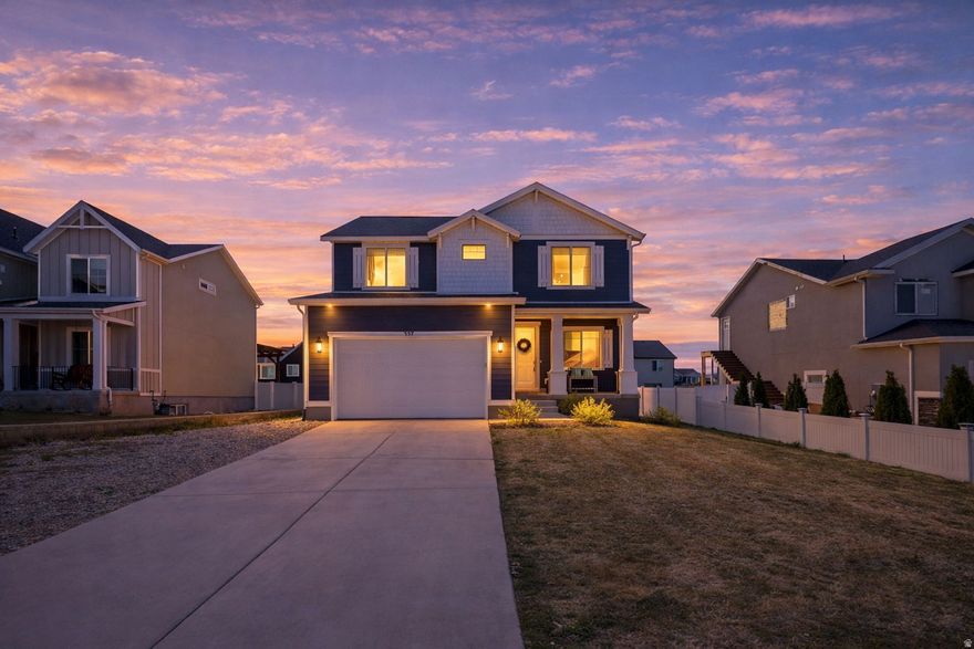 Experience stunning mountain views and beautiful sunsets from this spacious home, ideally located steps from walking trails and Summit Creek Reservoir. Sitting on .19 acres with no HOA, this open-concept home features high ceilings throughout, enhancing the light and airy feel. The kitchen is equipped with quartz countertops, stainless steel appliances, a gas range, and ample storage. The primary suite offers generous space with a separate tub and shower, double sink vanity, and a large walk-in closet. Enjoy two living areas and a main floor den ideal for a home office or work space. The unfinished basement offers high ceilings and endless possibilities and income potential. Fully landscaped with generous RV parking. A one-year rate buy down is offered with preferred lender. Square footage figures are provided as a courtesy estimate only and were obtained from Tax Records. Buyer is advised to obtain an independent measurement.