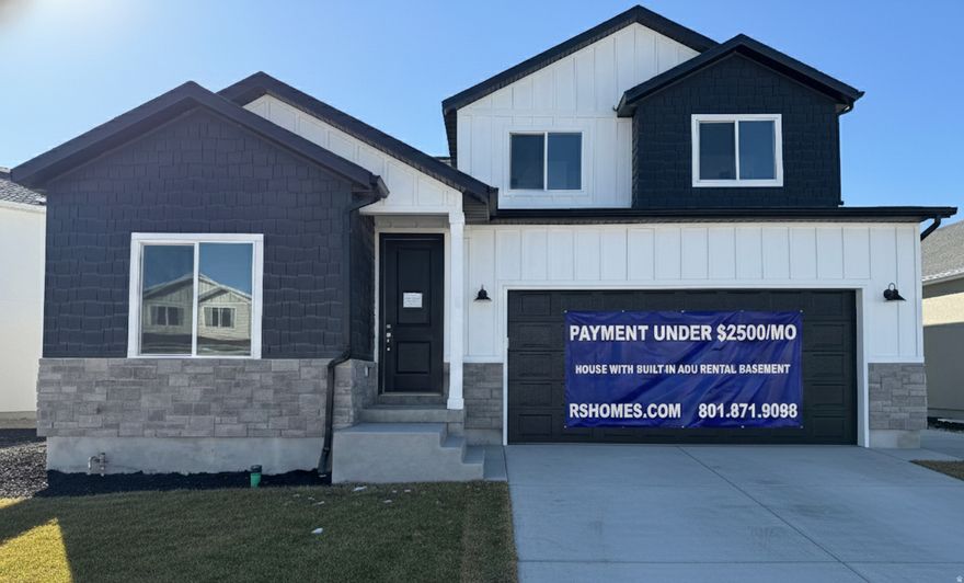 REAL HOUSE PAYMENT UNDER $2500! NO HOA! Most buyers don't realize it, but when you purchase a home with an unfinished basement, you're paying for square footage that does nothing for you. It doesn't house your family, and it doesn't help pay your mortgage. At R5 Homes, we believe that space should work for you. That's why we design and build high-end basement ADUs that turn unused space into real opportunity. Every R5 Homes ADU is fully finished and thoughtfully planned, featuring its own kitchen, bathroom, private entrance, and separate heating and cooling powered by energy-efficient heat pump systems. This isn't just extra space-it's a smart financial move. A professionally built basement ADU can generate up to 40% of your monthly mortgage, dramatically reducing your out-of-pocket housing cost and giving you freedom most homeowners never experience. With an ADU, you're no longer limited by your paycheck or today's interest rates. You can afford a better home, a larger home, and build equity faster-without being stuck renting or competing for the same townhomes being built by the thousands. ADUs are reshaping the housing market. Homeowners who invest in them are saving more, building wealth faster, and gaining flexibility that adapts to every stage of life. And when life changes, your ADU changes with you. Open it to the main home as your family grows. Create space for your kids. Welcome parents or loved ones. Or simply enjoy the comfort of knowing your home was design.  Other lots and floor plans are available in our Ranches Estate, Lone Tree and Spanish Fork. Square footage figures are provided as a courtesy estimate only and were obtained from building plans . Pictures are from other homes. Buyer is advised to obtain an independent measurement.