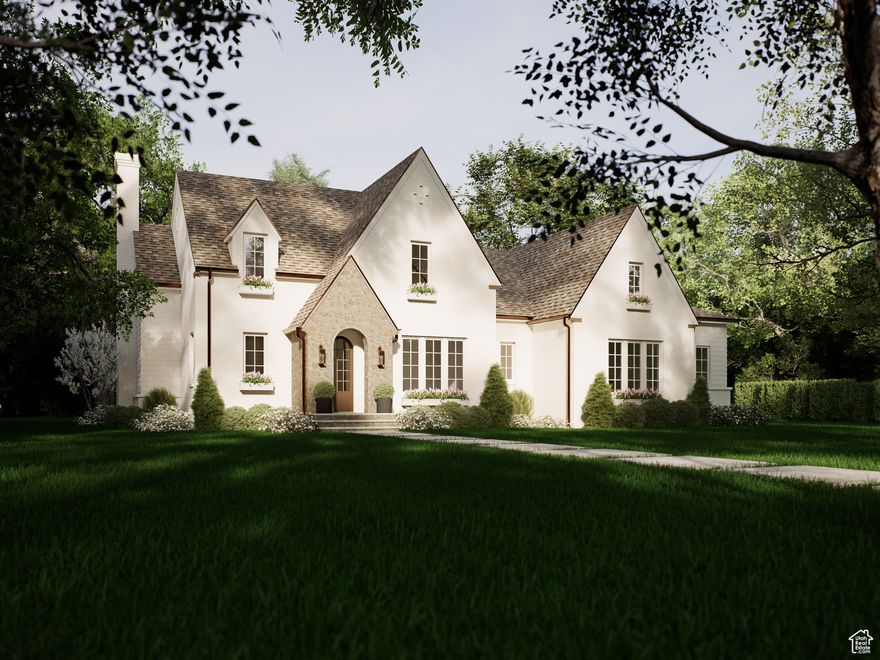 Summit Home Collective brings this new (to be built) home offering detailed custom design and high-end finishes. This stunning plan showcases timeless European-inspired architecture. Thoughtfully designed at 3,543 sq ft this home features an open-concept main level with soaring 15-foot vaulted ceilings, exposed decorative beams, and a gourmet kitchen flowing seamlessly into the dining and living areas. The luxurious master suite is conveniently located on the main floor with spa-like ensuite and walk-in closet, plus a dedicated office, mudroom, and laundry room. The second floor offers two additional bedrooms, full bathroom, and bonus space for future expansion. Architectural details include multiple gabled rooflines, arched entry elements, and a welcoming covered front porch.  This custom build opportunity allows buyers to select premium finishes and personalize details with Summit Home Collective's commitment to quality craftsmanship and comprehensive architectural plans for a seamless building process.