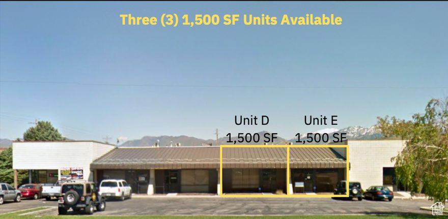 3 - 1,500 Office/Warehouse Units for lease in West Valley City.  Units D & E can be combined for a total of 3,000 SF.  Lease Rate: $2,250.00 per unit + Power/Gas. 1 year lease options available.