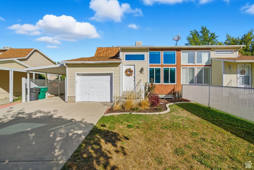 Beautiful twin home located in Murray that acts like a single family home. The front and back yard are large and fully fenced off from the neighbor, there is no HOA, and it is located in a single family neighborhood. Inside this home you will find a bright and inviting living space with plentiful natural light from new lifetime windows, seller added can lights, vaulted ceilings, granite countertops, stainless steel appliances (all included with sale), and modern flooring. This home features 3 large bedrooms, 2 updated restrooms, a laundry/storage room, a spacious family room, a large kitchen with ample counter space, and a bonus dining/lounge area. There is an attached one car garage with a covered car port in addition. The yard includes two storage sheds and a lifetime play set. The elementary school is within walking distance making this a great home for families with young kids as well as it is a 2 minute drive from the 7200 S I-15 on ramp, many restaurants, WinCo Foods, Quick Quack, Top Golf, and many other popular retail businesses. The seller is motivated so submit an offer. Square footage figures are provided as a courtesy estimate only and were obtained by seller-self-measurements of the home. Buyer may choose to obtain an independent measurement.