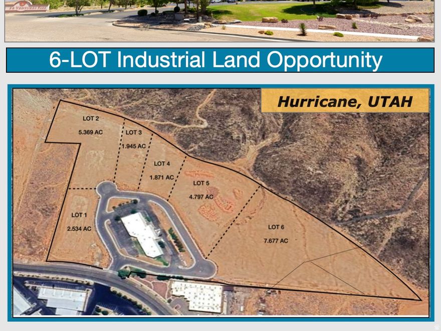 Prime Industrial Land in Gateway Industrial Park  Hurricane, UT. Excellent location just minutes from I-15 and SR-9. Six individual industrial lots available totaling 21.659 acres, with lot sizes ranging from 1.871 to 7.677 acres. Offered at $11 per square foot - $479,160/ acre.. Fully improved parcels with all utilities and infrastructure in place and ready for immediate development. Flexible layout and design options make this an ideal opportunity for a wide range of industrial or commercial uses. Whether you're expanding, relocating, or developing, this strategic location offers excellent access, flexibility, and long-term value.