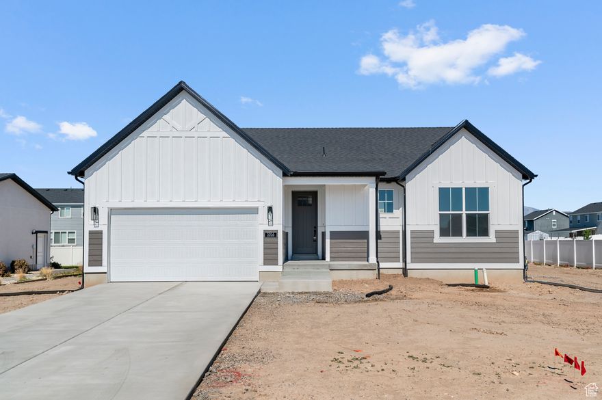 Charming 1700 Farmhouse home that blends character with modern convenience! The interior is finished with laminate hardwood, tile, and carpet flooring, wood railing at the stairway, Craftsman base & casing, and can lighting throughout. The owner's suite offers a luxurious retreat with quartz shower surrounds, a Euro glass door, and black matte hardware accents. The kitchen features white laminate cabinets, sleek quartz countertops, a tile backsplash, and stainless steel gas appliances, highlighted by a box bay window in the nook for added light and style. Practical upgrades include Christmas light outlets and a tankless water heater for energy efficiency. This Farmhouse plan delivers both charm and modern functionality in a great master planned community. Come check it out today!