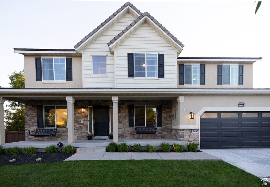 Nestled in the heart of sought-after Traverse Mountain, this stunning home offers the perfect blend of comfort, convenience, and serene seclusion. Enjoy all the amenities and easy access that Silicon Slopes has to offer while still savoring the quiet charm of a tucked-away neighborhood retreat. The thoughtfully designed main level features a spacious open concept kitchen, dining area, and family room, ideal for gathering and entertaining, along with a dedicated home office, formal living room, and a stylish half bath. Upstairs, you will find four generously sized bedrooms, including a luxurious primary suite, two full bathrooms, and a convenient laundry room. West-facing windows provide sweeping views of the valley and unforgettable sunset skies. The fully finished basement is both an entertainer's dream and a family haven, offering a large family room, an additional bedroom and full bathroom, a home gym area, cold storage, and a unique play area complete with its own indoor rock climbing wall. Step directly into the private, beautifully landscaped backyard, where a fire pit and lounge area invite relaxation and fun for all ages. This is more than a home, it is a lifestyle. Buyer and buyer's agent to verify all information.