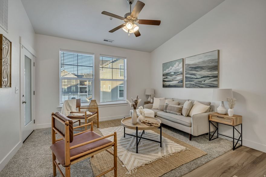 COME SEE THIS RIGHT AWAY! Welcome to this beautifully updated upper-level condo in the desirable Quailhill Community. This 3-bedroom, 2-bathroom home features vaulted ceilings throughout and an open, inviting layout. The spacious Master suite includes a private bathroom and a large walk-in closet. Two additional bedrooms, each with its own generous closet space. You'll also find a dedicated laundry room with extra storage. The great room is perfect for entertaining and flows seamlessly into the beautiful kitchen, complete with stainless steel appliances, including a large LG refrigerator/freezer, ample cabinet space, and a sizeable pantry. Step out from the great room onto your private balcony overlooking the playground and grassy common area. Just steps away across the lawn are well-maintained amenities, including a clubhouse and a swimming pool. Located near the Pony Express Parkway and Pioneer Crossing, this home has easy access for commuting in any direction. Close to shopping, dining, and grocery stores. And you're just minutes from the new Lehi Primary Children's Hospital. This private, safe, and rapidly growing area offers access to multiple parks and walking paths. Enjoy being close to the west shore of Utah Lake with its stunning lake and mountain views, as well as nearby attractions like The Ranches Golf Course and Thanksgiving Point. With excellent schools and a family-friendly atmosphere. Truly a perfect place to call YOUR NEW HOME!