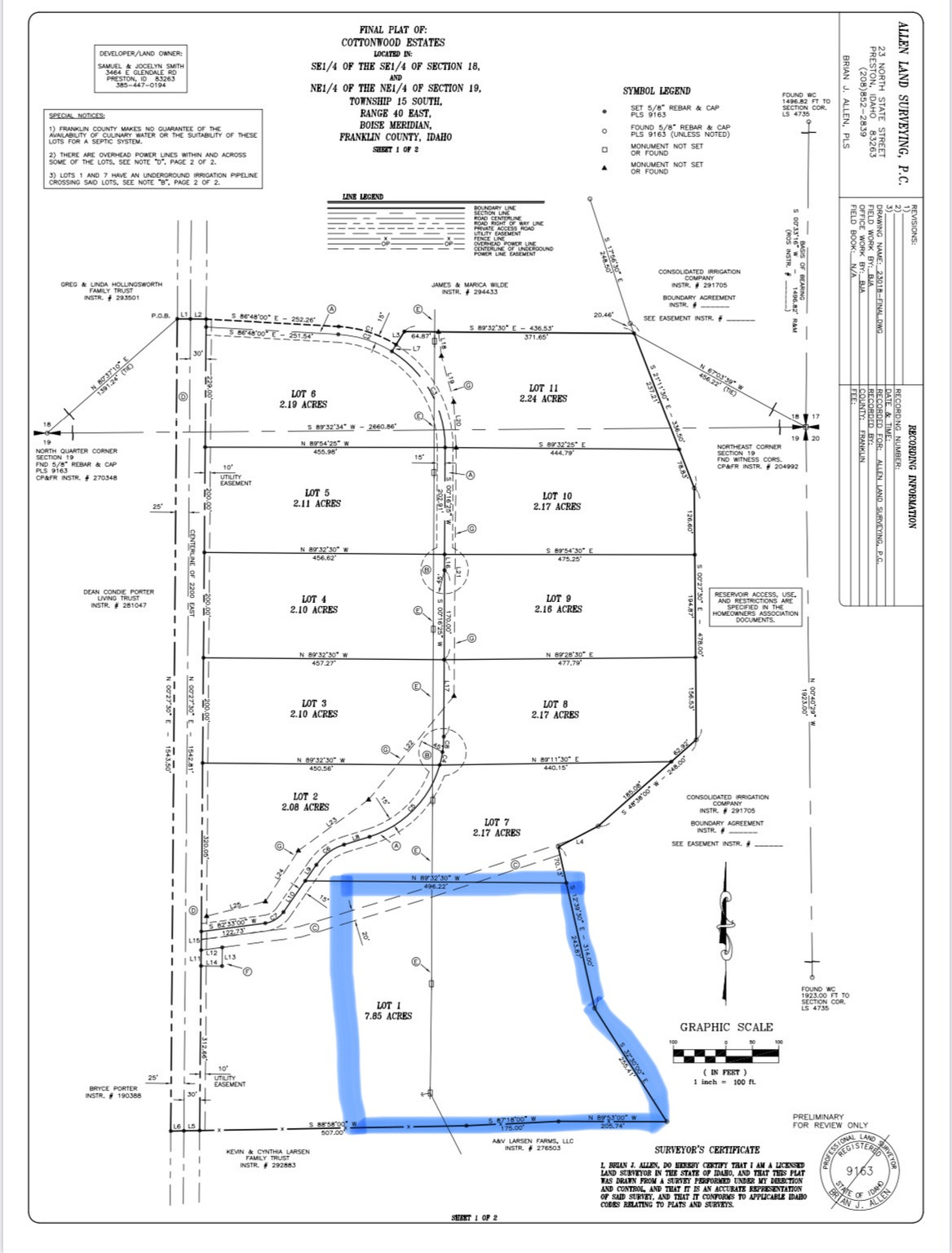 COTTONWOOD ESTATES SUBDIVISION - Land