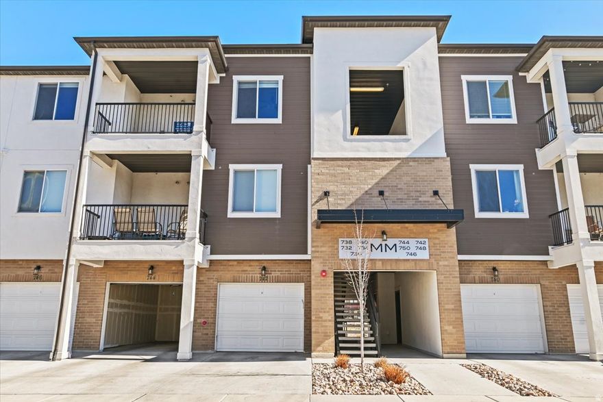 Beautiful top level condo in the Lakefront community. Check out the view of the lake from your porch. Vaulted ceilings, and quartz countertops. Awesome amenities include pool, club house, gym. pickleball courts, playgrounds and take a daily walk along the lake shore. A short 200 ft from Utah City. 1/4 mile walk to the super market.   Square footage figures are provided as a courtesy estimate only and were obtained from builder.  Buyer is advised to obtain an independent measurement.