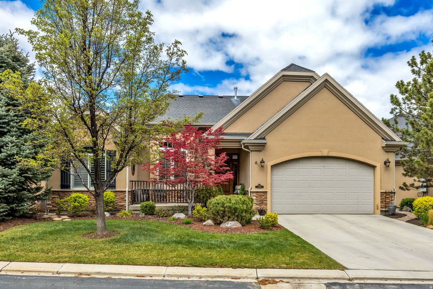 Meticulously maintained stand-alone, single-family home in the coveted 'Cottages at Fairway Hollow' gated community in East Draper. Fully remodeled in 2022. Stunning valley/mountain views. Located near clubhouse, pool, guest parking. Vaulted ceilings, quartz countertops, plantation shutters, hardwood floors, carpet, two gas fireplaces - custom floor-to-ceiling w/mantle and hearth in living room; rock w/hearth in downstairs family room. Main floor primary and laundry, covered deck with valley views, walkout downstairs w/9-ft ceilings and covered patio. Maintenance-free living at South Mountain Golf Course."Square footage figures are provided as a courtesy estimate only and were obtained from previous MLS listing.  Buyer is advised to obtain an independent measurement.