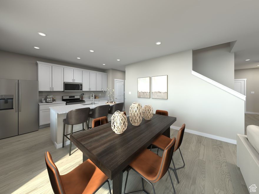 Brand new, energy-efficient home! This three bedroom home has an open-concept kitchen and great room perfect for entertaining. The primary bedroom provides a spacious walk-in closet for all your fashion needs. Move in ready with washer, dryer, fridge and blinds throughout included! Unfinished basement included. Total home approx. sq. ft. 2,339.  Now selling in the growing Eagle Mountain, Juniper at Harmony has move-in ready homes include a washer, dryer, fridge, and whole home blinds. With our 60- day Closing-Ready Guarantee, you'll be reimbursed up to $5,000 in expenses related to delays we cause. Enjoy this masterplan community with parks, a clubhouse, and tennis & pickleball courts. Plus, all floorplans come standard with spray foam insulation and an unfinished basement. Each of our homes is built with innovative, energy-efficient features designed to help you enjoy more savings, better health, real comfort and peace of mind.