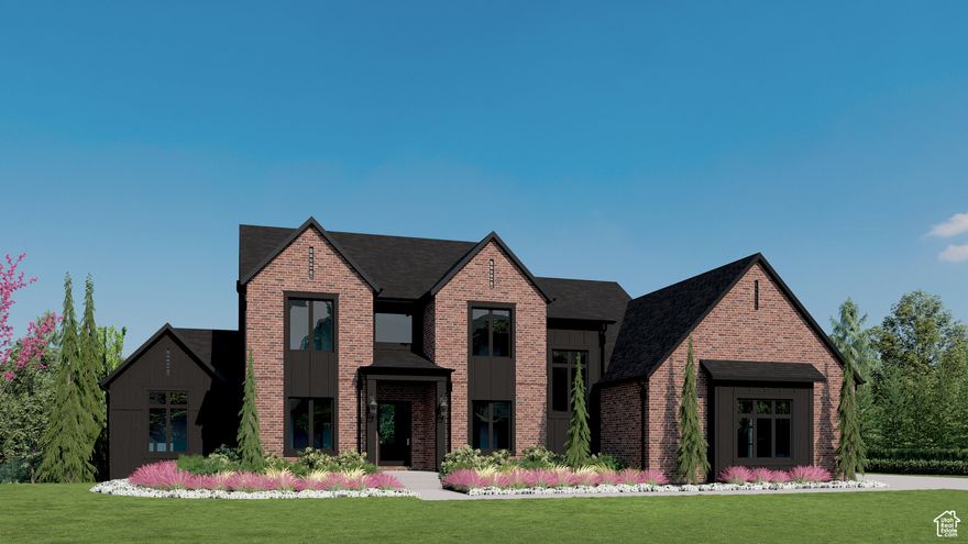 This elegant Modern Transitional Home blends classic charm with contemporary elegance, featuring rich brickwork, steep gabled roofs, and bold black accents. Thoughtfully designed with clean lines and sophisticated detailing, it offers oversized windows, refined curb appeal, and a warm, inviting presence. This residence offers a perfect blend of old-world charm and modern sophistication-ideal for today's discerning homeowner.