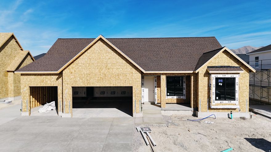 The Autumn floorplan in Sage Park on a West Facing Lot! This highly sought-after rambler offers 3 spacious bedrooms and 2 1/2 bathrooms all on the main level, with a smart, open-concept design and upgrades throughout. Step into the massive great room featuring 12-foot ceilings and a gas fireplace, oversized windows, and seamless flow into the gourmet kitchen with quartz countertops, a gas range, and beautiful finishes throughout. 9-foot ceilings on the Main level, The luxurious primary suite features a vaulted ceilings, a spa-like bathroom featuring a separate soaking tub and walk-in shower, double sinks, and a large walk-in closet. Don't forget the 9' basement with entrance for future ADU.