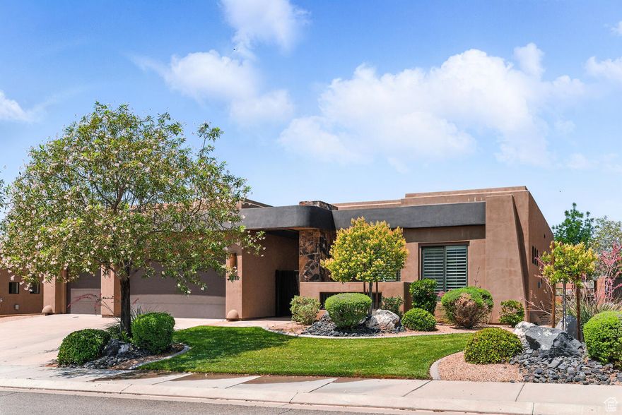 Located in the desirable Northgate Peaks subdivision at The Ledges of St. George, this well-maintained home is filled with quality upgrades and thoughtful features throughout. The open floor plan offers 10' ceilings and 8' doors, creating a spacious feel that flows easily from room to room. Large windows with custom shutters and motorized shades provide great natural light and views of the surrounding landscape. The kitchen includes beautiful granite countertops, a high-end appliance package, and a refrigerator. Furniture is negotiable for purchase. Landscaping is complete in both the front and back yards, and the fully fenced backyard adds privacy and function. A detached casita with its own entrance and private en-suite bathroom offers a great option for guests, extended family,  or home office. Pickleball courts are located nearby for added convenience and recreation.