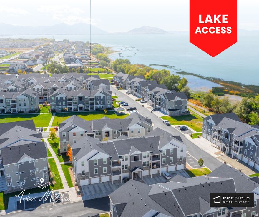 Smoke-free, pet-free, and never rented, this single-owner condo in the popular Lakefront Community has been carefully maintained. Top-floor location offers peace and quiet, a non-street-facing position for added privacy, and large south-facing windows for natural light year-round. The living room and primary bedroom feature vaulted ceilings, with 9' ceilings throughout the rest of the home.  Modern upgrades include quartz countertops, a tiled backsplash, tankless water heater, built-in shelving in the closets and pantry, cabinets in the large laundry room, under-cabinet lighting, and a touchless faucet. Additional features include ceiling fans, a large covered patio with lake views, brushed nickel fixtures, and a professionally epoxied garage floor for durability and easy maintenance.   Community amenities include trails, a lakeside clubhouse with gym and pool, pickleball and basketball courts, a dog park, and playgrounds. Centrally located near I-15 and FrontRunner for easy access and active living. Square footage figures are provided as a courtesy estimate only and were obtained from County Record. Buyer is advised to obtain an independent measurement.