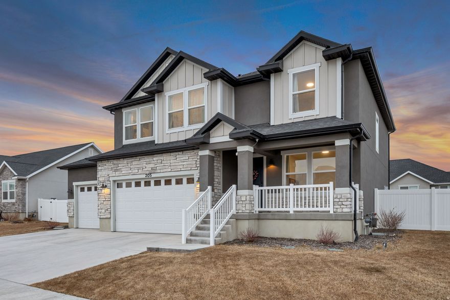 Beautiful Orlando floor plan home in the heart of Eagle Mountain offering space, mountain views, and incredible potential. Located on a large lot in a quiet, well-maintained community with NO HOA, providing rare freedom and privacy. Ideal for everyday living and entertaining.  This spacious 8-bedroom home features 4 bedrooms and 2.5 bathrooms on the upper level, plus a fully finished walkout basement  (MIL) with 4 additional bedrooms, 1 full bathroom, and a separate entrance,  2 kitchens and 2 laundry rooms. Perfect for extended family, guests, or flexible living arrangements. Flooring includes carpet, laminate, and tile throughout for comfort, durability, and easy maintenance. The finished basement greatly expands living space and supports multi-generational living or added privacy.  Convenient access to The Ranches Golf Club, Eagle Mountain Ranch Bike Park, and Utah Lake, along with nearby shopping, dining, and daily conveniences. With Eagle Mountain's continued growth, this home offers an exceptional blend of lifestyle, location, and long-term value.  Square footage figures are provided as a courtesy estimate only and were obtained from ______________ .  Buyer is advised to obtain an independent measurement.