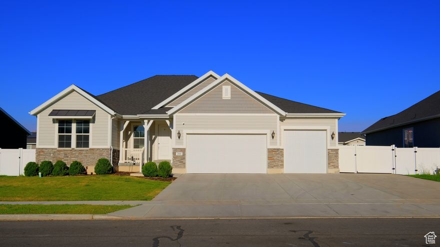 The home all the neighbors will be jealous of!! Enjoy a custom built home in Cranefield Estates. Upgrades include 4 car garage with extra tall doors front and back, 8' interior doors, tall ceilings, custom window treatments, quartz countertops throughout, completed basement, two fireplaces, walkout basement, smart thermostat, surround sound, a fully fenced and landscaped yard, new dishwasher, inside playhouse, 2 large storage rooms and more. The 4 car, tandem garage is an incredible space with epoxy flooring, spigot, 240v 50amp outlet, and two extra tall doors just under 1000 total square feet and fully insulated for work-ability!  The garage is the envy of the neighborhood.  Short walking distance to both community pools.  The weight set in the garage can be included.