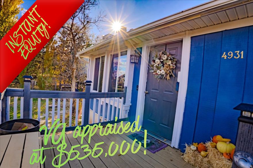 **VA Appraised $15,000 above list price, INSTANT EQUITY!** Experience the charm of your own mini-homestead on a beautiful 1.2-acre lot in Hooper, UT.  Bring your horses, chickens, cows, and/or kids to this spacious 5-bedroom, 2-bathroom home spanning over 2,000 square feet.  Inside you'll find an open-concept layout that welcomes you with an updated kitchen boasting custom countertops, new appliances, and abundant cabinet space.  The main level features a cozy living room, three bedrooms, and a full bath.  Downstairs you'll find the primary suite with an additional bedroom, family room, large walk-in pantry, and laundry room.  Recent upgrades include a new furnace and fresh paint inside and out.  The fully fenced yard is a paradise for outdoor enthusiasts and gardeners.  Featuring easy care landscaping with mature trees, two garden areas (one including raised beds), and ample space for horses, cows or other livestock with front-to-back connecting pastures.   Includes ample space to park an RV, multiple trailers, or a family of cars.  The workshop and outbuilding offer plenty of storage, and the front porch provides stunning views of the Wasatch Mountain.  Covered back porch is ideal for summer barbecues or family gatherings.  VA eligible?  VA loan is assumable at 2.75% with 200k down.