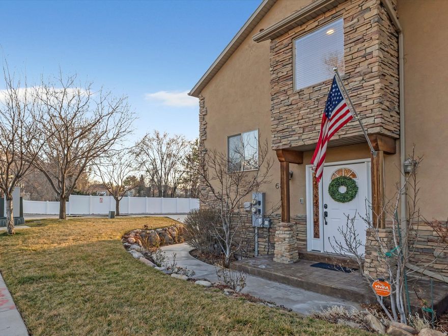 Rare, street-facing end-unit townhome that truly lives like a single-family home, offering stunning mountain views and thoughtful upgrades throughout. Perfectly positioned across from the East Jordan Canal Trail, you can step outside and instantly embrace Utah's active lifestyle. Nearby parks, along with world-class skiing and recreation in Big Cottonwood Canyon, are just minutes away. This prime location also places you within easy reach of dozens of vibrant shops, cafs, and restaurants, blending outdoor adventure with everyday convenience. Genuinely move-in ready, this home shines with fresh paint, new carpet, updated shades, plantation shutters, and new Toto toilets. The main floor, loft area, and staircase feature new high-quality, 12mm-thick, waterproof premium wood laminate flooring for maximum durability. Many smart home and tech upgrades have been made, including dimmer light switches, a smart doorbell, smart thermostats, LED lighting, new bathroom vent fans, and a smart security system with cameras. The open-concept main level is designed for both comfortable daily living and effortless entertaining. A gourmet kitchen anchors the space with granite countertops, a tile backsplash, custom cabinetry, under-cabinet lighting, a spacious pantry, a center island, stainless steel appliances, a smart touch faucet, and an included refrigerator. The kitchen flows seamlessly into the sun-filled great room, where expansive windows frame the light and a cozy gas fireplace with a tile hearth creates a warm and inviting focal point. An adjacent dining area opens directly to the private backyard and patio, beautifully blending indoor and outdoor living, and a convenient half bath completes the main floor. Upstairs, vaulted ceilings enhance the airy feel, and a versatile loft provides the perfect office nook, reading retreat, or flex space. The expansive primary suite is a true sanctuary, featuring mountain views, a generous walk-in closet, and a spa-inspired bath with a double vanity, a smart Bio Bidet toilet, and a newly finished walk-in shower with stylish tile and a Euro glass door. Two additional bedrooms, a second full bathroom, and a dedicated laundry room offer comfort and convenience for family or guests. Step outside to your fully fenced private backyard oasis, complete with a concrete patio, paver patio, mature trees, string accent lighting, a lush lawn, and an included Bullfrog spa, ideal for relaxing after a day on the trails or slopes. An attached two-car garage, a storage shed, and additional lower-level storage ensure plenty of room for all your gear. Residents also enjoy access to a spacious community park with a gazebo for gatherings and picnics, while the HOA takes care of snow removal and landscaping, allowing you to spend more time enjoying everything this exceptional home and location have to offer. The square footage is from the original builder MLS listingbuyer to verify all information and dimensions.