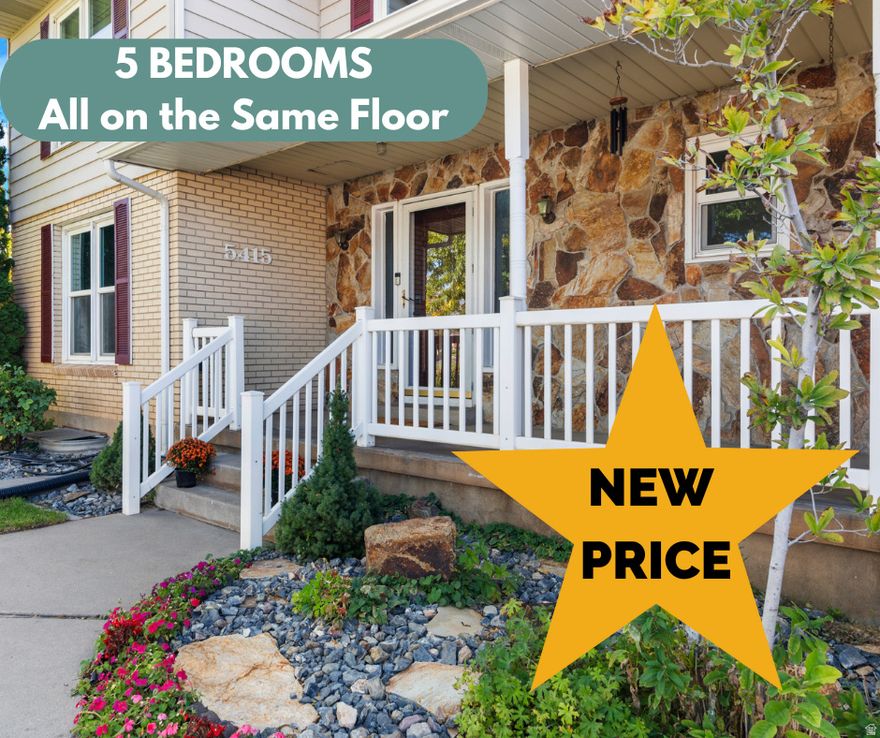 Preferred Lender TEMPORARY RATE BUYDOWN available!! Beautifully maintained home with a perfect blend of comfort and convenience! The foyer welcomes you with the "girl's dream" prom stairs, creating a stunning first impression. Enjoy an updated kitchen, new flooring, spacious rooms, and excellent storage throughout. All five bedrooms are located on the same floor, including a primary suite with a cozy gas-stubbed fireplace and ample space to unwind. A bonus room provides flexibility for a sixth bedroom, office, or playroom-there's room for everyone! Two family rooms offer great gathering spaces-one with a finished fireplace and another stubbed for gas in the unfinished portion of the basement, ideal for a future theater or family room. Relax in the bright sunroom or take in the mountain views from your front porch. The private backyard provides a peaceful retreat, and the garage offers extra space between vehicles. Conveniently located near Snowbasin, Pineview Reservoir, Weber State, shopping, dining, and Hill AFB.