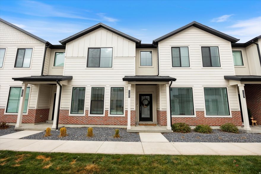 Welcome to 1105 S 200 E, Spanish Fork, located in the highly desirable River Run community-where modern design meets everyday convenience. This beautifully finished townhome offers a bright, open-concept layout with clean lines, warm finishes, and thoughtful upgrades throughout.  The main level features a spacious kitchen with a large island, quartz countertops, two-tone cabinetry, stainless steel appliances, and plenty of seating-perfect for entertaining or casual family dinners. The kitchen flows seamlessly into the living area, with recessed lighting, and an airy, inviting feel.  Upstairs, you'll find generously sized bedrooms, including a comfortable primary suite with ample closet space and a private bath. The home is light, neutral, and move-in ready!  The location is a standout: just minutes from shopping, dining, schools, and quick I-15 access, plus close proximity to the Spanish Fork River Trail for walking, biking, and enjoying the outdoors.  Square footage figures are provided as a courtesy estimate only and were obtained from plans.  Buyer is advised to obtain an independent measurement.