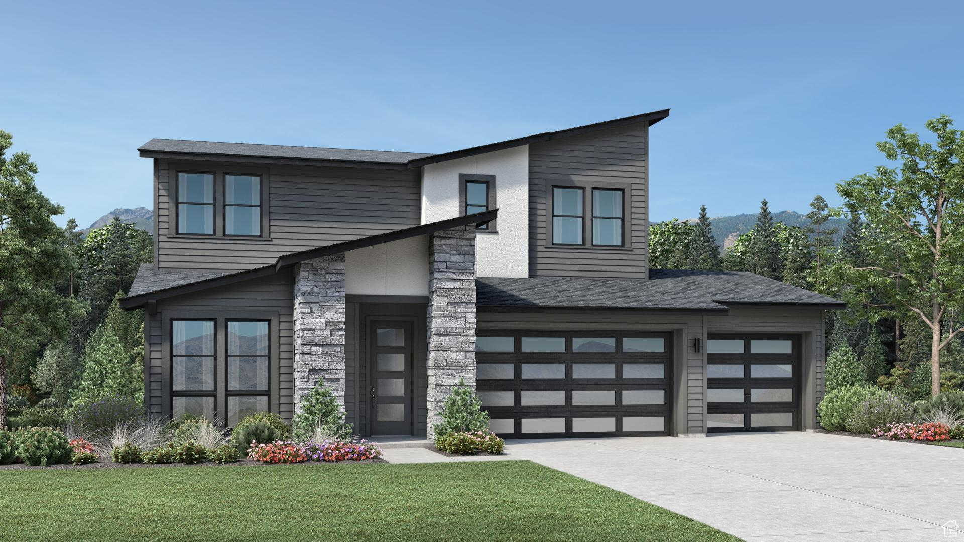 This home is projected to complete October, 2025! Representative photos of Cutler Home Design. Stylish contemporary family living. The Cutler's inviting covered entry and foyer open immediately onto the bright flex space, revealing views of the spacious great room, casual dining area, and desirable luxury outdoor living space beyond. The well-designed kitchen is equipped with a large center island with breakfast bar, plenty of counter and cabinet space, and sizable walk-in pantry. On the second floor, the marvelous primary bedroom suite is complete with a gigantic walk-in closet and deluxe primary bath with dual-sink vanity, large soaking tub, luxe glass-enclosed shower, linen storage, and private water closet. Central to a generous loft, secondary bedrooms feature ample closets and shared full hall bath with separate dual-sink vanity area. Additional highlights include a desirable first floor guest bedroom suite with roomy closet and private full bath, convenient powder room, centrally located second floor laundry, and additional storage throughout. A versatile fully finished basement offers endless possibilities for additional bedrooms and an entertaining space. The community is situated just minutes away from shopping, dining, and entertainment. Schedule an appointment today to learn more about this stunning home!