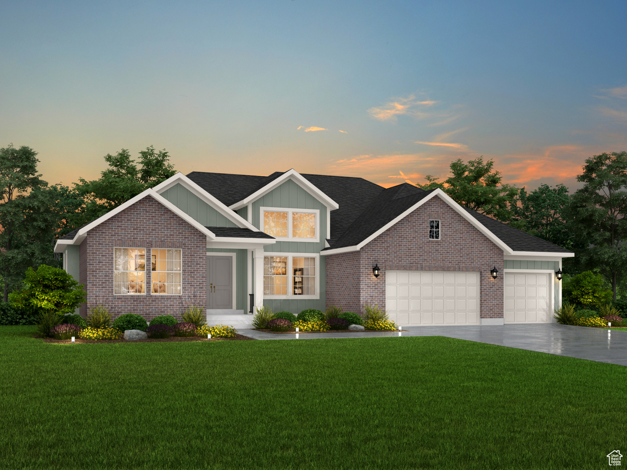 This Sorrento Traditional rambler blends luxury and comfort for all your living needs! This thoughtfully designed home offers a partially finished basement with 9-foot foundation walls, an expanded 3-car garage with an exit door, and an expanded covered deck for entertaining. A chef's kitchen is highlighted including maple cabinets with LED lighting, granite countertops, stylish pendant lighting above the kitchen island and premium stainless steel Caf gas appliances with double ovens. Enjoy elegant hardwood, tile, and carpet flooring, while textured walls, 2-tone paint and Roosevelt base and casing provide finishing touches to this home. Practical upgrades include a water softener system, gas line to the dryer, USB outlet in the owner's bedroom, can lighting, Christmas light outlets, and a flood light package. The bathrooms feature beautiful tile surrounds and black matte hardware while the great room highlights a cozy gas log fireplace and ceiling fans in the office, owner's bedroom and great room provide year-round comfort. You do not want to miss out on this gorgeous home all in a great community!