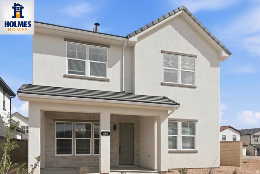 Welcome to the highly sought-after Cabo floorplan by Holmes Homes, located in the vibrant Desert Color community in St. George. This beautifully designed, move-in ready home offers the perfect blend of modern style, functional living, and access to one of Southern Utah's most exciting master-planned communities. Featuring approximately 2,100+ sq ft, this thoughtfully laid-out home includes 4 spacious bedrooms, 2.5 bathrooms, Office, and a 2-car garage. The open-concept main level is ideal for both everyday living and entertaining, stylish cabinetry, and seamless flow into the dining and living areas. Upstairs, you'll find a versatile loft space, generously sized bedrooms, and a private primary suite complete with a walk-in closet and well-appointed bath. Designed with comfort and efficiency in mind, this home includes quality finishes, smart home features, and energy-efficient construction throughout. Living in Desert Color means enjoying a true lifestyle experience, residents have access to a stunning lagoon, resort-style pool, walking trails, parks, and community events, all surrounded by breathtaking scenery and year-round sunshine.