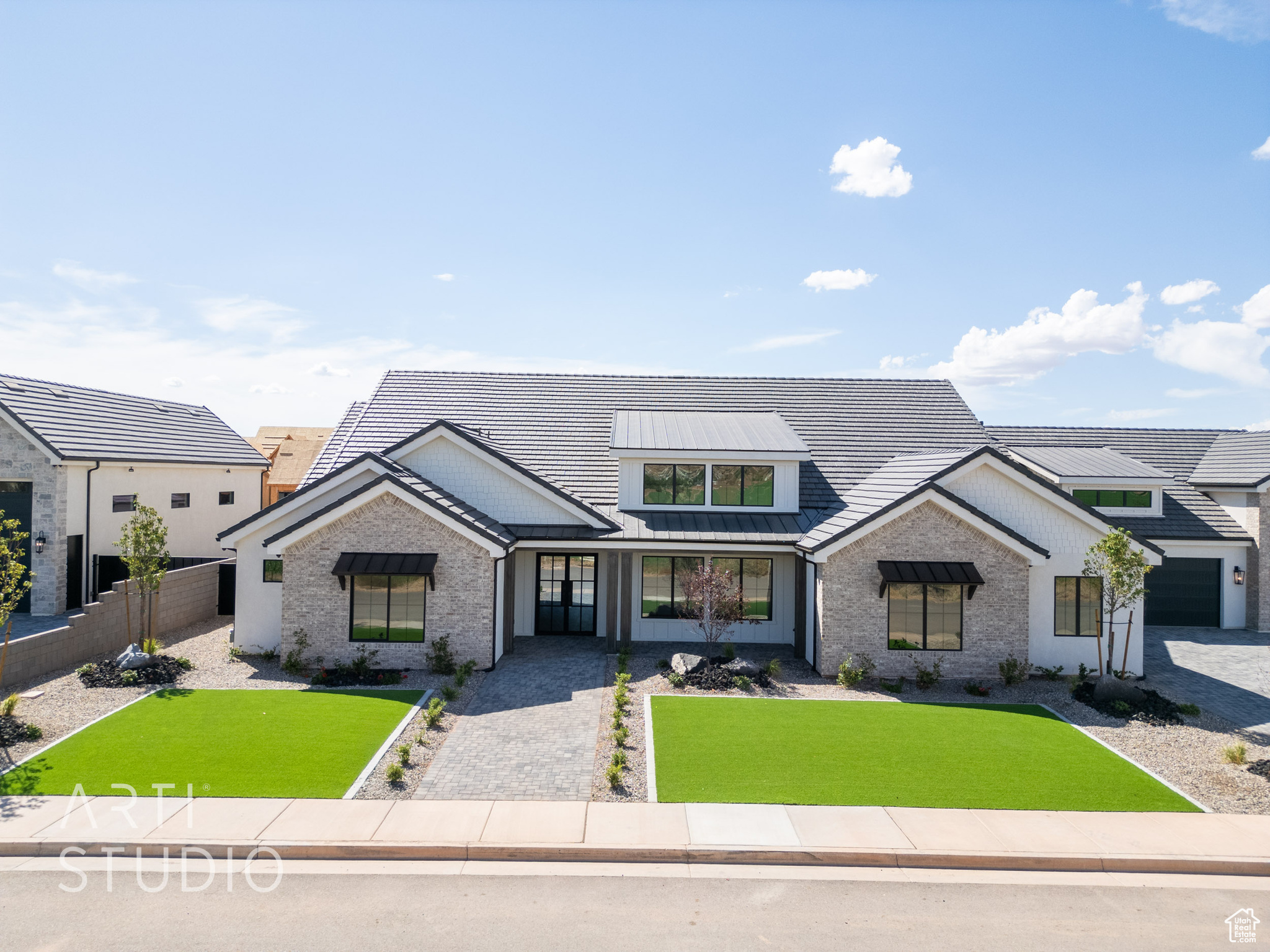 Absolutely stunning single-level estate by New Trend Construction, situated on an expansive lot of over half an acre. This custom-designed property boasts a true backyard oasis complete with a saltwater pool and integrated spa, motorized pool cover, professional-grade outdoor chef's kitchen, gazebo, pickleball and basketball court, and an upgraded in-ground trampoline-perfect for entertaining or private resort style living. Inside, the thoughtfully designed floor plan spans over 5,000 sq ft all on one level-a rare find. The open-concept living area features soaring vaulted ceilings and a gourmet kitchen equipped with a GE Monogram appliance package, built-in fridge/freezer, dual dishwashers, and an oversized butler's pantry to meet the highest culinary standards. The luxurious primary suite offers a tranquil retreat with a fireplace, vaulted ceilings, and a sprawling his-and-hers closet. A second spacious living room also features vaulted ceilings, ideal for additional entertaining or relaxation space.