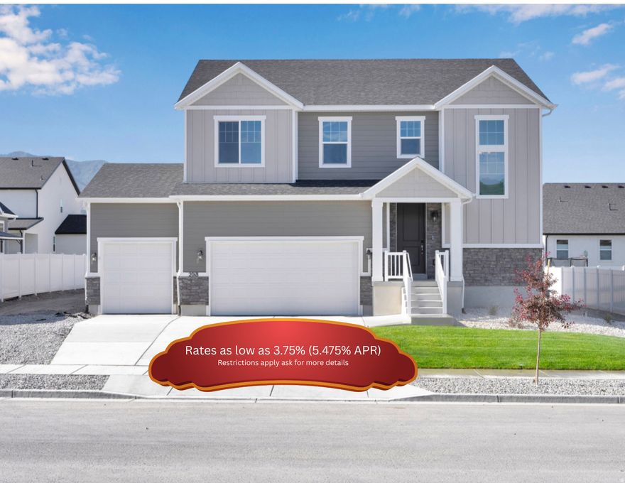 Current Incentives have rates as low as 3.75% FHA/VA. Restrictions apply contact me for details!!     Beautiful 2-story Bedford floor plan available in the development at the base of the Mountain in Lake Point. Inside, you'll find a spacious great room, a kitchen with beautiful quartz countertops, a center island, a breakfast dining area, and a sliding glass door leading to a spacious backyard. The lavish owner's suite boasts an immense walk-in closet and deluxe master bath and is separated from two additional bedrooms for privacy.