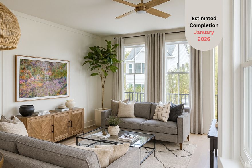 ASK ABOUT OUR CURRENT INCENTIVE! ONE OF THE LAST CHANCES TO OWN IN LOWER DAYBREAK. A new upscale home in the heart of Daybreak by downtown Daybreak, just steps from Utah's first sports and entertainment district, parks, TRAX, Oquirrh Lake, and Soda Row. This desirable home features: corner homesite, long driveway, front yard and side yard (could add 6' privacy fence to side yard and have about 12' x 32' of enclosed yard), tall ceilings throughout, mountain views, 3rd floor gameroom/bonus room, office/retreat space, EV-ready outlet, and professionally designed finishes. Too many features to list! Estimated completion January 2026. Call today to schedule your private showing. (Finishes pictures shown is of the "virtual model home" of this floorplan, not of actual home. Design board of actual finish shown in pictures list)