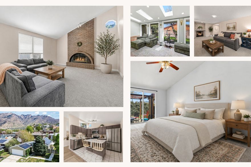 Beautiful, move in ready home in the heart of Cottonwood Heights with incredible flexibility and value. This 5 bedroom, 3 bathroom home features SOLAR, a SWIM SPA, & a new walkout basement, making it ideal for multigenerational living, Airbnb, or a full basement apartment/MIL to help offset your mortgage. Inside, you'll find vaulted ceilings, two cozy fireplaces, & a spacious kitchen and dining area with abundant storage. UPDATES INCLUDE: PAID OFF SOLAR, New: Main Water Line, Gutters, Furnace, Sprinkler System, Walls/Insulation in basement, Smart Thermostat, MyQ Garage Door opener, Paint, Carpet, New Walkout Basement w/awning & SO MUCH MORE! The light filled sunroom on the north side of the home offers a peaceful retreat year round. The property also includes a Tesla smart charger in the garage, plus a massive swim spa, refrigerator, washer, and dryer, all included. Located in one of the most in demand pockets of the Salt Lake Valley, this home offers unbeatable access to the mountains & outdoor lifestyle. Just minutes from the Fort Union shopping corridor with Target, Trader Joe's, restaurants, and everyday essentials, plus quick access to I-215 for an easy commute. Situated near the base of Big and Little Cottonwood Canyons, you are perfectly positioned for world class skiing, hiking, biking, and year round recreation. Surrounded by beautiful parks, trails, and top rated schools in the Canyons School District, this location truly offers the best of Utah living. Don't miss this incredible gem!