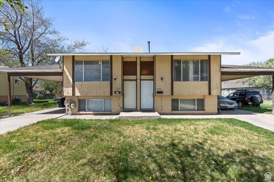 LEGAL DUPLEX located in a CONVENIENT LOCATION*  Quiet neighborhood with the property being at the end of a cul-de-sac* 2 car carport and a LARGE BACKYARD*  Split-entry set up with the right stairs doing upstairs and the left stairs doing downstairs*  Easy access to shopping, schools, parks, and downtown Orem.  Currently occupied by tenants in the upstairs and downstairs units.