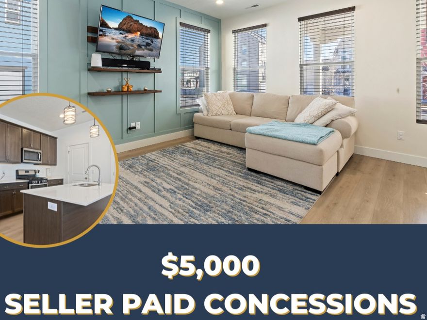 This elegant end-unit townhome that perfectly blends modern design, comfort, and functionality. The main level welcomes you with tall ceilings, a sun-filled open great room, and a stylish accent wall that creates a warm, inviting atmosphere. The entry features a built-in bench and shelving for everyday convenience and added storage. The kitchen is both beautiful and practical, offering tall cabinetry, quartz countertops, a gas stove, and a walk-in pantry-ideal for cooking and entertaining. Upstairs, the Owner's suite impresses with vaulted ceilings, serene views, and a spa-like tiled bathroom featuring dual sinks, a glass shower, and a walk-in closet. Two additional bedrooms, a full bathroom, and a dedicated laundry room with tile flooring complete the upper level. Additional highlights include a wider-than-most end-unit layout and a spacious, fully finished garage with extra storage shelving and a smart garage door system that can be controlled from your phone. Enjoy an unbeatable lifestyle in Daybreak, with access to pools, a gym, lake, parks, and miles of trails. Conveniently located near the new Bees stadium, shopping, dining, and a new elementary school-this home offers comfort, style, and vibrant community living all in one.