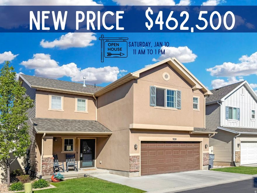 This beautifully refreshed home blends modern comfort with thoughtful design. Soaring ceilings and large windows fill the open great room with light, creating an inviting space for everyday living and entertaining. The gourmet kitchen impresses with crisp white cabinetry, granite countertops, stainless steel appliances, and a walk-in pantry-plus, the refrigerator stays! Upstairs, all bedrooms are conveniently located together, including a spacious primary suite with a soaking tub, separate shower, and walk-in closet. Fresh new carpet throughout adds a finishing touch of luxury. Enjoy outdoor living on the oversized patio with a pergola or relax in the fully fenced backyard. The community offers resort-style amenities including two pools, a clubhouse with fitness room and hot tub, multiple parks, and maintained front lawns. Perfectly situated near I-15, I-215, and Legacy Parkway, you'll love the easy access to shopping, trails, and recreation. This home truly has it all-style, comfort, and location!