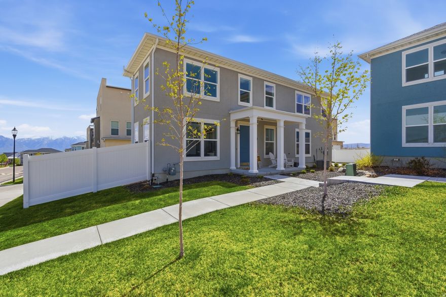 No need to wait on new construction - enjoy this 4 years new home in a wonderful, growing West Jordan community!  Endless light streams from numerous windows as you enter this beautiful home with soaring ceilings and a welcoming, open main living space.  The island kitchen is well appointed with loads of storage and work space and quartz counter tops, offering easy access to the spacious living room and cozy backyard!  A half bath finishes off this level for comfort and ease.  The upper level boasts 3 generous bedrooms and 2 full bathrooms, including the primary suite with a walk-in closet.  With a huge park right across the street, there is plenty of room to roam and play!    Square footage figures are provided as a courtesy estimate only and were obtained from count records .  Buyer is advised to obtain an independent measurement.