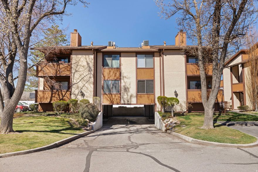 This move in ready condo, near Fort Union in Cottonwood heights; is packing a real punch. Just a quick jaunt to both Big and Little Cottonwood Canyons for the adventure minded; you'll find yourself in one of SLC's most sought after areas while maintaining easy highway and community access. Exposed beams, wood accents and a brick surround gas fireplace give cozy cabin vibes and make for the perfect space to snuggle up after a long day on the slopes. The private balcony is a wonderful place for your morning coffee or evening relaxation. The entire condo has been tastefully remodeled with new butcher block counter tops, laminate flooring throughout and a fresh/bright coat of paint.  Complete with a separate secure storage area, in unit and included washer/dryer (no more laundromat). The HOA covers water, sewer and garbage meaning you can plan on low monthly costs. The Orchard of Countrywoods is a well maintained community with ample green space and lush gardens, it's pet-friendly and features plenty of amenities, including a pool, fitness center, tennis courts and a clubhouse for social events or gatherings. Plus easy access to Fort Union think Trader Joe's, Target, Whole Foods, World Market and the Fashion Place Mall or stop by Wheeler Farm for weekly farmer's markets around the corner. A combination of move in ready/low maintenance living and the perfect location make this condo ideally suited for a the buyer who's looking for an affordable option with wonderful access to all Salt Lake County and the Wasatch mountains have to offer. Square footage figures are provided as a courtesy estimate only. Buyer and buyer's agent to verify all information contained in listing.