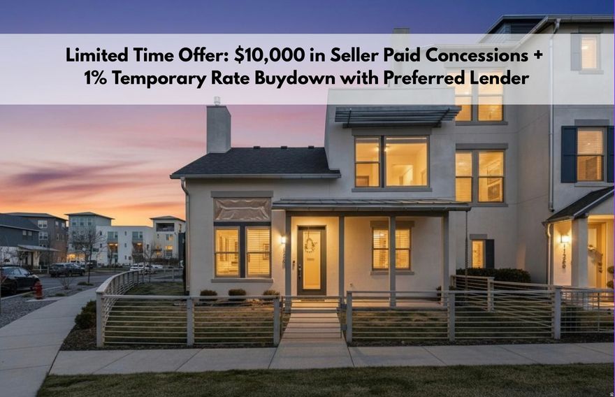 This end unit townhome with main level living and a fenced yard is steps away from Soda Row, Oquirrh Lake, and multiple trails! The great room highlights vaulted ceilings, pristine tile floors, plantation shutters, and stone surround gas log fireplace. Kitchen boasts crisp white cabinets with crown molding, stainless steel appliances, subway tile backsplash, stylish pendant lighting, and gas oven. Spacious master bedroom located on the main floor features walk-in closet and bathroom with generous Euro shower. You'll enjoy the large yard with no mowing or sprinkler maintenance! Additional amenities include stackable laundry hookup closet on main floor and side by side laundry upstairs. Also enjoy the nearby shops, restaurants, farmers market, food truck nights, and other Daybreak amenities including: Community pools, kayaks, splash pad, community gardens, Community Fitness center & more! Great location, great price, stellar condition! This home is a MUST SEE!!