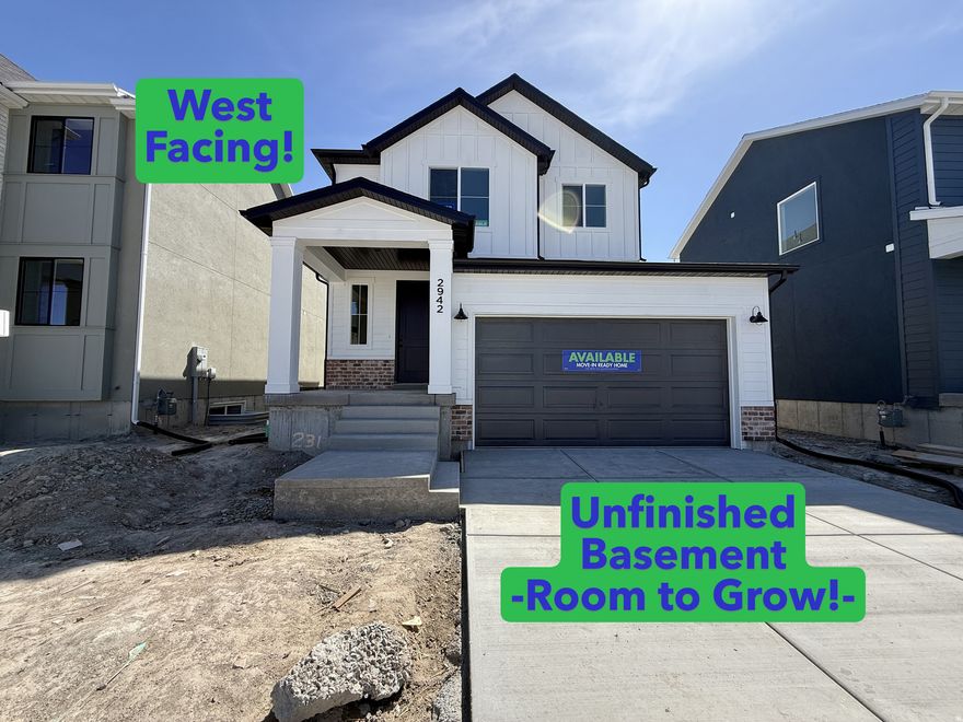 Welcome to this stunning new construction home featuring a modern exterior and west-facing orientation, allowing for beautiful natural light throughout the day. Currently under construction, this home combines stylish design with a functional layout perfect for everyday living.  The main level offers an open-concept living space with a spacious great room, dining area, and a beautifully designed kitchen complete with a large island, sleek countertops, and ample cabinetry. Thoughtful details like modern lighting, durable flooring, and large windows create a bright and inviting atmosphere.  Upstairs, the private primary suite includes a well-appointed bathroom with dual vanities, a separate tub and shower, and generous closet space. Additional bedrooms and a conveniently located laundry room provide comfort and practicality for the whole household.  The unfinished basement offers room to grow, giving you the opportunity to customize additional living space to fit your needs. It also includes a dedicated cold storage room for added functionality.  Additional highlights include a 2-car garage, welcoming covered front porch, and quality finishes throughout. With its modern style, flexible space, and great natural light, this home is a fantastic opportunity in a growing community.