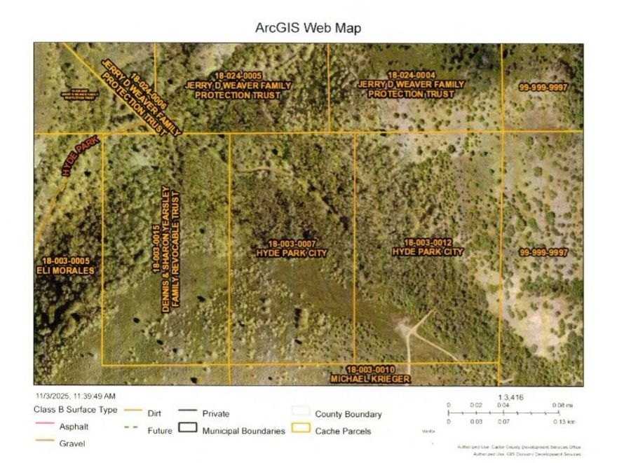 Ten Acres of recreational property off of Hyde Park Canyon Road. Just above the Hyde Park Water Storage Tank. Get up above the hustle and bustle, bring your camping gear, relax and enjoy the views of Cache Valley.  Buyer to verify all information. Address is an approximation. There is currently no sign on the property due to road conditions.