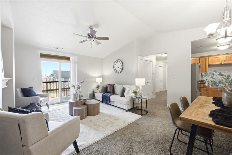 Vacant, staged, and repositioned-this one shows completely different. Top-level 3-bedroom condo in Ranch Landing, Heber City, now easy to show and positioned as one of the best values in the community. Features vaulted ceilings, a spacious great room with gas fireplace, and a functional kitchen with brand new stainless steel appliances.  Located minutes from Deer Valley, Mayflower, Park City, and Jordanelle Reservoir, with year-round access to skiing, boating, golf, fishing, and trails. Ranch Landing offers low-maintenance living with included landscaping and snow removal, plus amenities like a pool, clubhouse, fitness room, pickleball court, and playground.  Easy access to Hwy 40 for quick commuting to Park City, Provo, and Salt Lake. Ideal for a primary residence, second home, or investment in the heart of the Heber Valley.