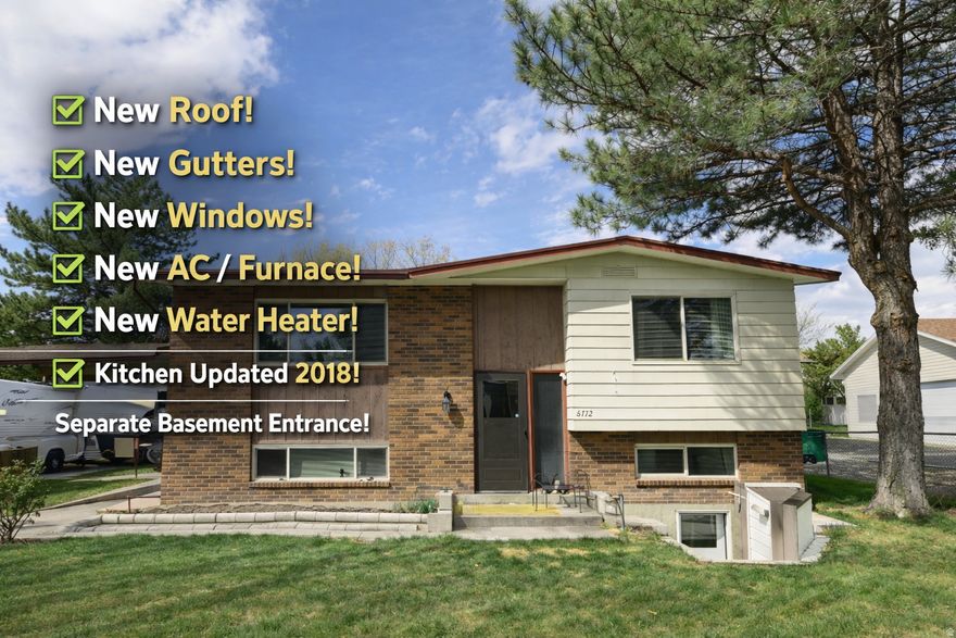 ALL the BIG-TICKET items are DONE! This well-cared-for home has been owned by the same owner for over 30 years and features a NEW ROOF, NEW WINDOWS, NEW GUTTERS, NEW AC/FURNACE NEW WATER HEATER, AND UPDATED KITCHEN in 2018, with Quartz Countertops - giving you peace of mind from day one! RV parking, a large fully fenced yard with no backyard neighbors. Basement 30% finished with a separate entrance makes this home full of opportunity. Ready to add a second kitchen, bathroom, and another bedroom, the potential is huge! Located near Jordan Landing in a great neighborhood.