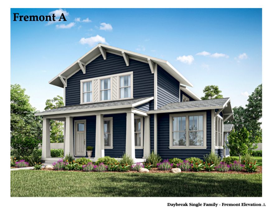 Welcome to the stunning Fremont Elevation A, a beautifully designed single-family home nestled in the heart of Daybreak. Sales Center Hours: Monday through Saturday, 10:00 a.m. to 6:00 p.m., Closed Sundays. Visit us at 6671 W. Lake Avenue, across from The Cove. For all single-family floor plans, visit Holmes Homes Cascade Village.