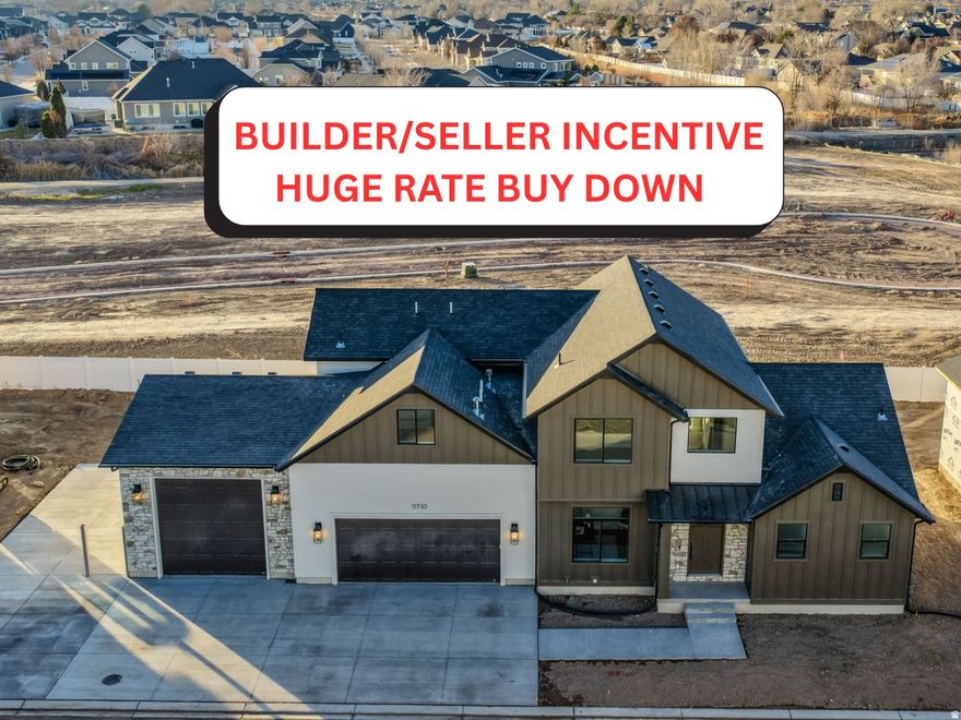 BRAND NEW and MOVE IN NOW!!  BUILDER LENDER INCENTIVE--3% Interest Rate 1st Year-- 4% Interest Rate 2nd Year and PERMANANT Interest Rate of 5%!!  100% FINISHED with 3 Car Epoxy Garage and RV Parking!! INCREDIBLE Upgrades--Quartz Countertops, Soft Close Cabinets, Walnut Wood Finishes, 8 Ft Interior Doors, Luxury Bathroom Finishes with all Moen Finishes. 7 Bedroom / 4 Bathrooms / 3 Laundry Rooms / Basement Walkout and Kitchenette!!  Open Floor Plan, Master on the Main Floor, Gourmet Kitchen/Double Gas Oven, Pebble Ice Machine, Double Sided Frig/Freezer, Butler Pantry, Quartz Countertops, Soft Close Cabinetry.  Huge Master Suite on the Main Floor!!  Walk in Shower with 4 Shower Heads, Free Standing Tub and Stackable Laundry in the Walk in Closet!!   Perfect Layout for Multi Family --with Master on the Main with Front Office/Formal Living Room, 3 Bedrooms Upstairs with Full Bath and Laundry Room.  3 Bedrooms Downstairs with Full Bath and Laundry Room and Kitchenette / Big Family Room.  3 Car Garage with Upgraded Insulated Doors, Painted Walls, Epoxy Floor, RV Parking.  Price Includes Landscaping and Fully Fenced (weather permitting will be done as soon as possible).  Amazing Location!! Right off 11800 S Myers Park LN. in the Riverton/South Jordan Area.    Don't Wait for Rates to Come Down--BUILDER LENDER INCENTIVE--3% Interest Rate 1st Year-- 4% Interest Rate 2nd Year and PERMANANT Interest Rate of 5%!!  Call Agent or Come See Today!!
