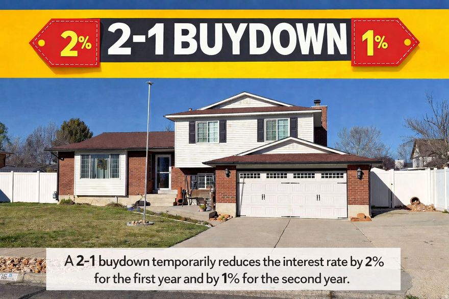 2-1 BUYDOWN! Seller and preferred lender will pay all costs for this excellent financing option. Quiet, spacious neighborhood with a large private park just  block away. Elementary, middle, and high schools all within 1 mile. West Jordan City Park, Senior Center, Rec Center, and Community Pool within walking distance.  5 bed, 3 bath tri/multi-level home with primary suite and private bath, plus additional full bath upstairs. Basement bedrooms share a bath with shower and classic clawfoot tub.  Updates include flooring, appliances, granite countertops, vinyl windows, added insulation, roofing, newer furnace, and central A/C.  Roomy, fully fenced backyard with two storage sheds, rose bushes, and perennial flowers. Basement plumbed for future kitchenette-ideal for multi-generational living or guests.