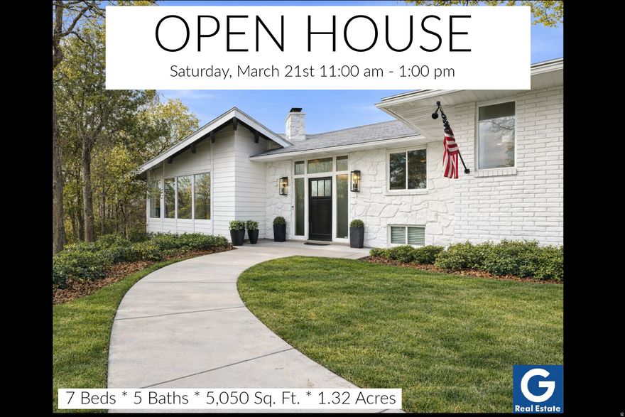 OPEN HOUSE Saturday March 21st 11am - 1pm.  Beautiful Inside & Out, Detached 2++ Car Garage + 2-Car Attached Garage  This incredible, fully renovated home offers the perfect blend of luxury, privacy, and possibility. Nestled on large, wooded parcel, the property features stunning interiors, thoughtful upgrades, and room to expand.  Inside, you'll find rich hardwood floors, a beautifully designed gourmet kitchen with two dining areas, and a large, light-filled living room ideal for entertaining (surrounded by windows in a Frank Lloyd Wright Style). With 7 bedrooms, 5 bathrooms, two fireplaces, an exercise room, central vacuum, and double decks with scenic views, this home is designed for both comfort and function.  The spacious primary suite is a true retreat, featuring dual sinks, dual shower heads, his-and-hers closets, custom lighting, and a private covered deck.  The Accessory Dwelling Unit (ADU) includes 2 bedrooms, 1 full bath, generous storage, and a stunning kitchen - perfect for guests, rental income, or multigenerational living (over 700 square feet).  Step outside to enjoy a very large estate lot with privacy, mature landscaping with endless potential - space for horses, a pool, tennis or pickleball court, guest house, and more. The lot is large enough to potentially subdivide a 1/3-acre parcel (previously approved). Ride directly from your backyard to the Bonneville Shoreline Trail - no trailering required.  The oversized, extra-tall, extra-deep detached 2++ car garage offers exceptional storage and workspace, in addition to the attached 2-car garage. Enjoy breathtaking views from every deck while still experiencing complete privacy.  Conveniently located near shopping and dining at Station Park, world-class skiing at Snowbasin Resort, and boating at Pineview Reservoir - this property truly offers the best of Utah living.  Schedule your private showing today.