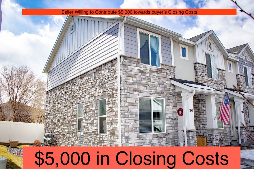 WOW!! Add this to your REAL ESTATE PORTFOLIO!! Sellers Willing to contribute $5,000 towards Buyer's Closing costs. Eligible for USDA LOAN with NO MONEY DOWN!!  Are you investment minded??  Buy this END UNIT Townhome to live in for a bit and then EASILY turn it into a GENERATING INCOME Rental!! (No Rental Cap in this Neighborhood!!) It's easy to see how this is an INVESTOR SPECIAL!! Santaquin is growing FAST so get this townhome while prices are LOW! This will be a GREAT unit to FORTIFY your GROWING portfolio. You will be able to INCREASE rents while your mortgage stays fixed!! LARGE END UNIT townhome with EXTRA Windows, 2 bedrooms upstairs while HALF of the basement is finished and EXTRA space plumbed for an additional bathroom and bedroom allowing you to expand when needed. FRIENDLY Playground right outside the front door!! Let the Kids play, while you sip Lemonade in the Shade!! Come make this your BELOVED home and INVESTMENT PROPERTY to generate LASTING WEATLH!! Buyer/Broker to verify all to buyer's own satisfaction. (not FHA approved).