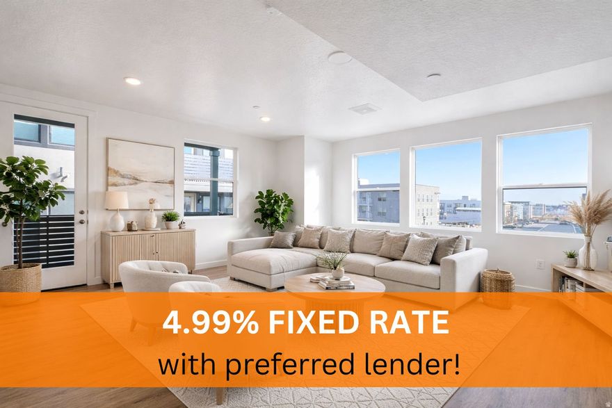 Modern Main Level condo across from Downtown Daybreak. Walk to shops, dining, parks, & entertainment. Open floor plan with natural light & contemporary finishes. Limited-time selections available. Next to UTA TRAX Red Line. Visit sales office at 5263 W Reventon.